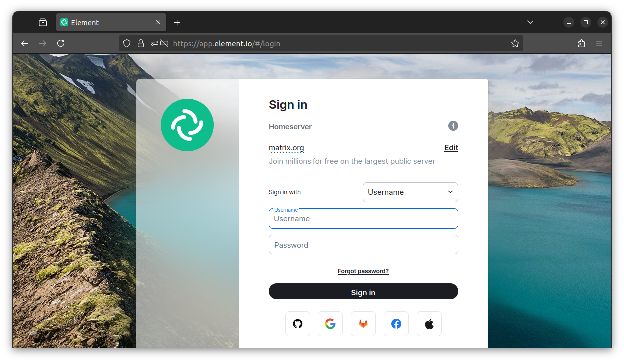 Change login page with focus on the homeserver Button